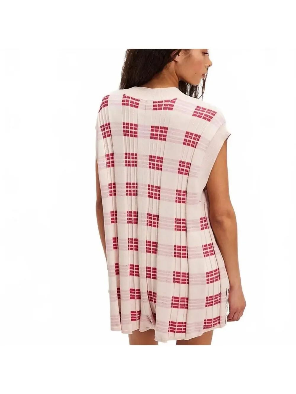 Free People Lewis Plaid Sweater Knit Romper red motif combo SIZE XS #1304
